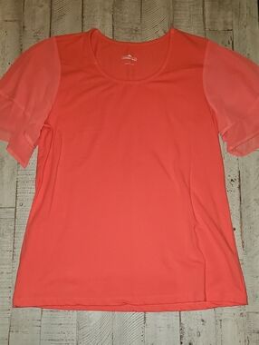 Lemon Way Coral Short Sleeve Puff-Sleeve Tee Size L 🌸Like New🌸